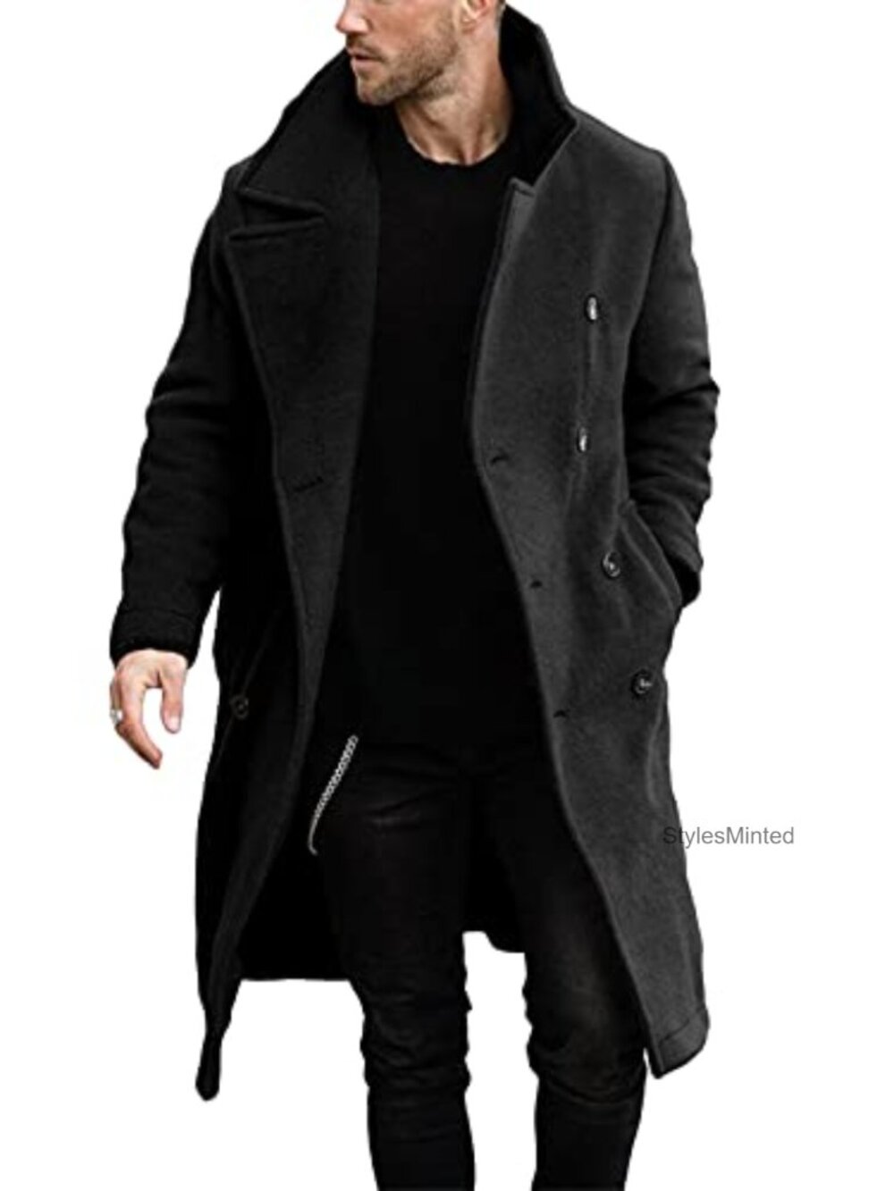 Men's Double Breasted Trench Coat Business Casual Winter Overcoat